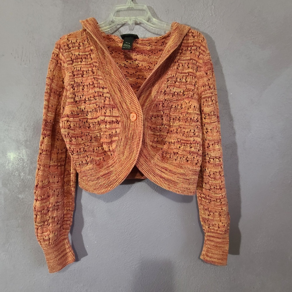 Lane Bryant Cardigan Shrug Women 14/16 Orange Metallic Hooded Y2K Crop   Sweater